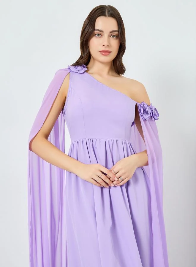 تايك تو فستان طويل بكتف واحد وأكمام كيب للنساء